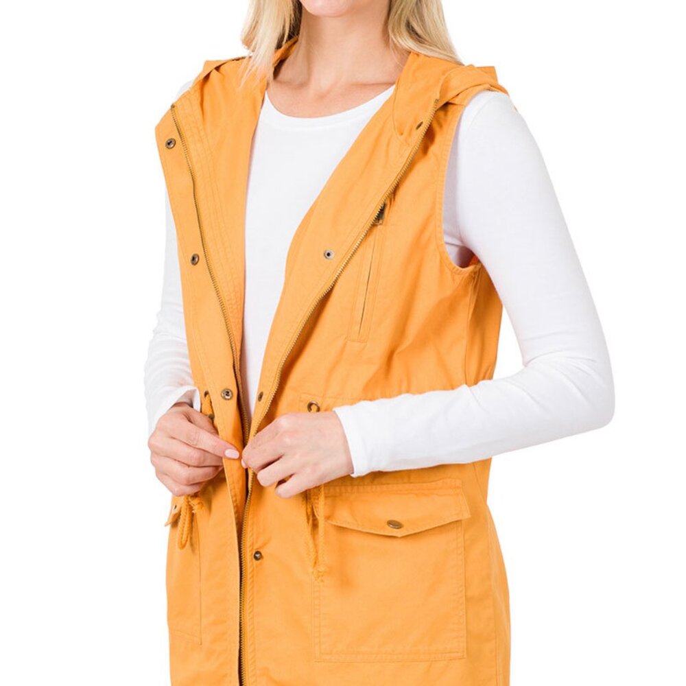 Loose fit drawstring waist military hoodie vest - Picture 3 of 4